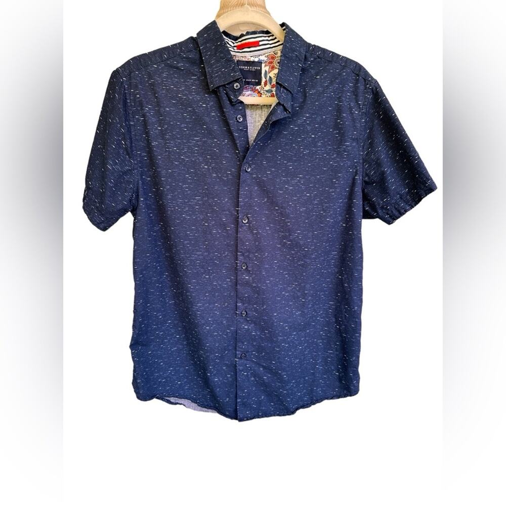 Denim & Flower Ricky Singh Men's Navy & White Button Front with Paisley, size M
